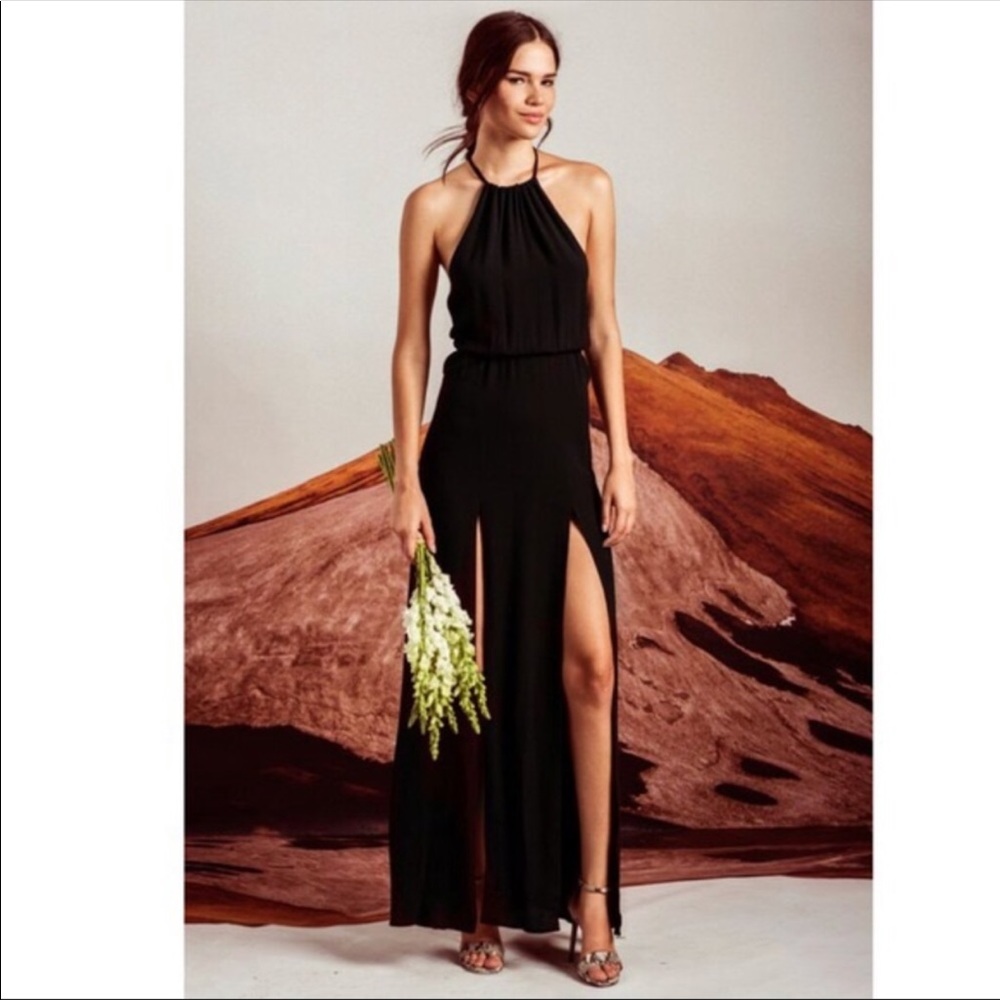 Stone Cold Fox Black Halter Maxi Gown with Dual Front Slits
